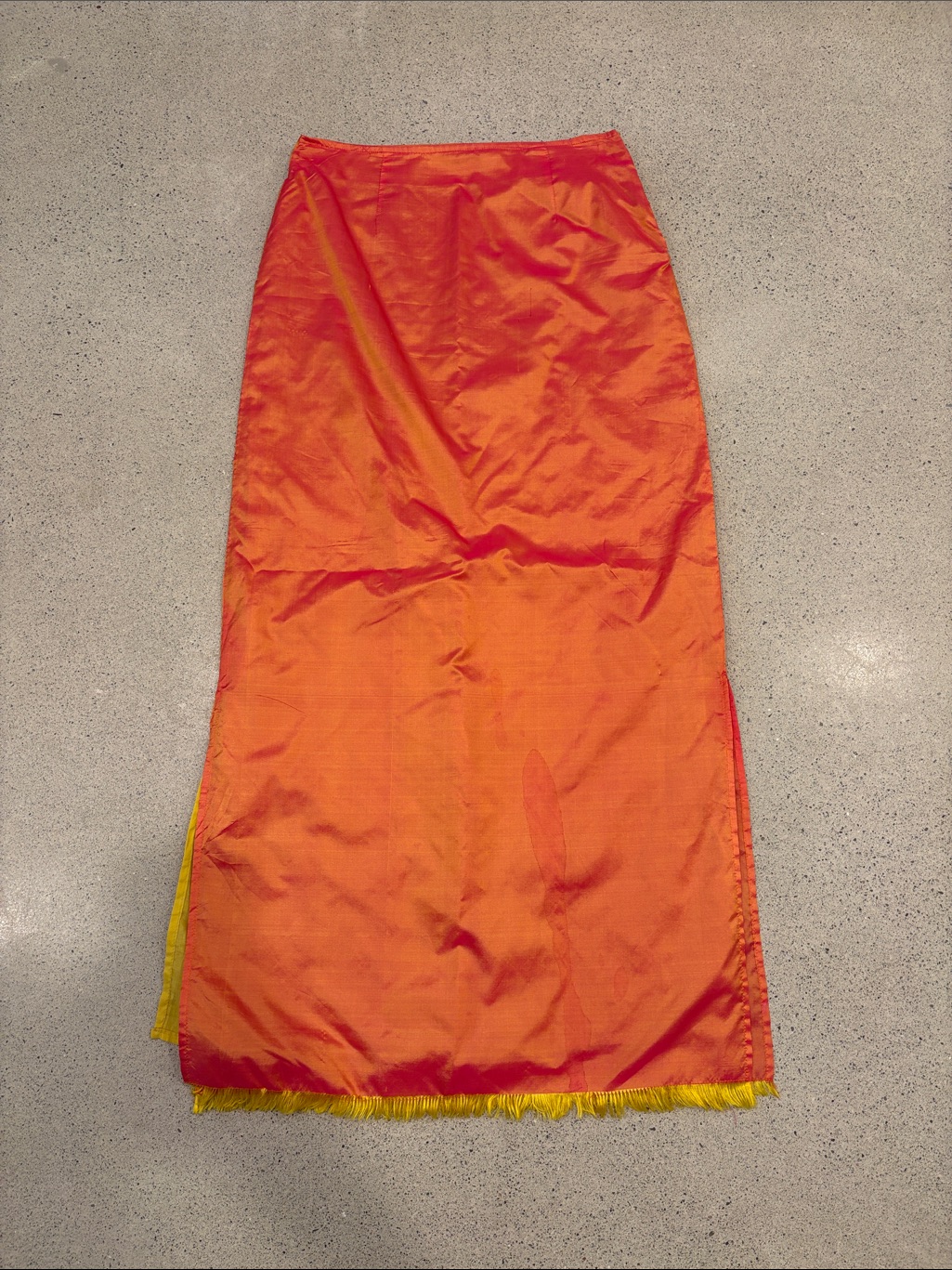Vintage Free People Orange Maxi Skirt With Yellow Trim 100% Silk